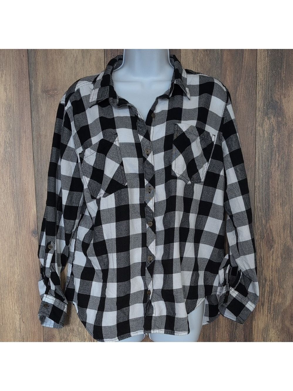 Faded Glory Flannel Style Plaid Button Down Shirt XL                   P128